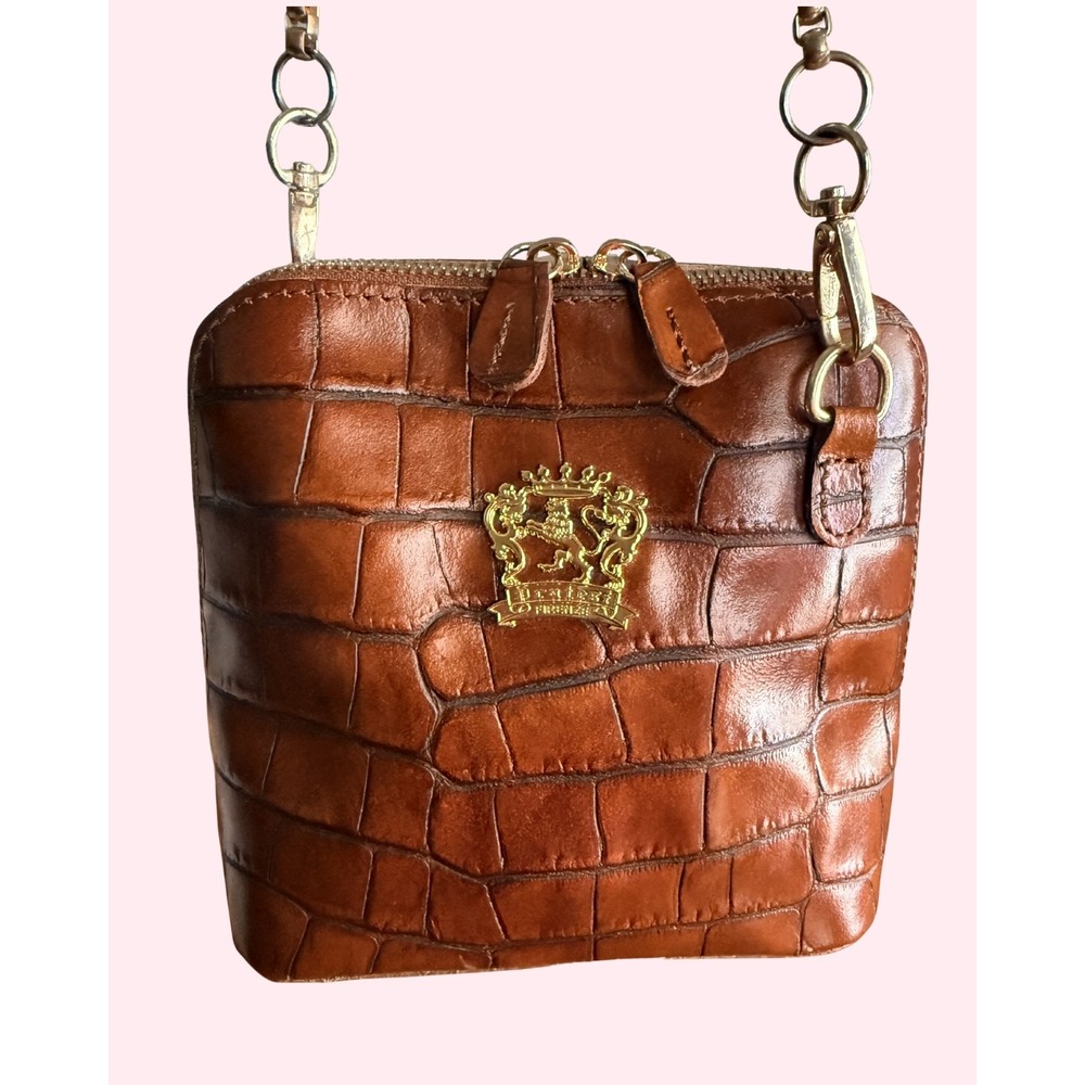 Pratesi Firenze Volterra King Lady Bag Croc Embossed Italian Leather Crossbody